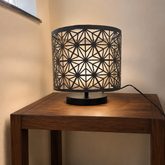 Innore-2-Tier Bedside Table Lamp | Geometric Cutwork Fabric Shade |Grey-Pearl white | MS Base