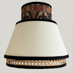 Rustic woven - Statement Lampshade with Printed and Pearl color Fabric and Rattan