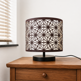 Innore-2-Tier Bedside Table Lamp | Geometric Cutwork Fabric Shade |Grey-Pearl white | MS Base