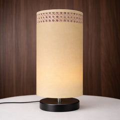 Natural Beige NightNest Table Lamp with Fabric and Rattan with Black Base