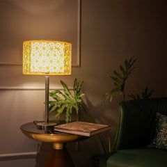 2 Tier Table Lamp with geometric cutwork on Fabric and SS Base