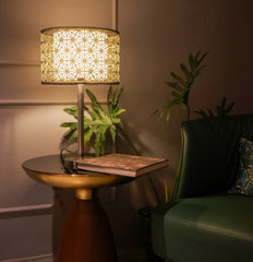 2 Tier Table Lamp with geometric cutwork on Fabric and SS Base