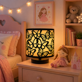Innore-2-Tier Kids Table Lamp | Geometric Cutwork Fabric Shade |Grey-Pearl white Fabric | MS Base