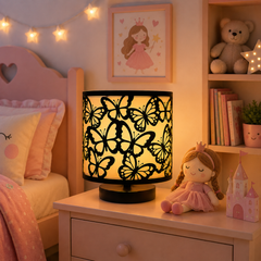 Innore-2-Tier Kids Table Lamp | Geometric Cutwork Fabric Shade |Grey-Pearl white Fabric | MS Base