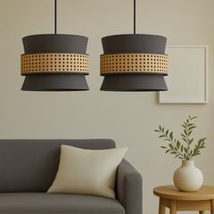 3 Tier Rattan & Fabric Ceiling Lamp with Mounting Arrangement