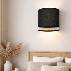 Rattan and Linen Half curve Wall Lamp - Holder and Wire