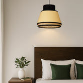 Boho Vintage Style - Statement Lampshade with dual color Fabric and Rattan