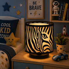 Innore-2-Tier Kids Table Lamp | Geometric Cutwork Fabric Shade |Grey-Pearl white Fabric | MS Base