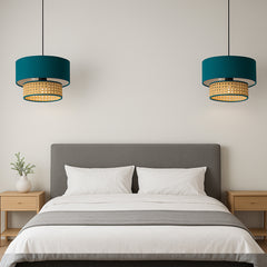 Natural Rattan and Fabric Lampshade with Suspension