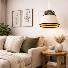 Contemporary camo Style - Statement Lampshade with Printed and Pearl color Fabric and Rattan