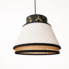 Contemporary camo Style - Statement Lampshade with Printed and Pearl color Fabric and Rattan