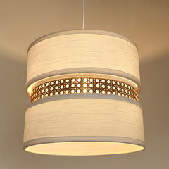 Boho Chic – White Fabric and Rattan LampShade-INL-SL-124