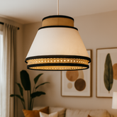 Boho Style - Statement Lampshade with dual color Fabric and Rattan
