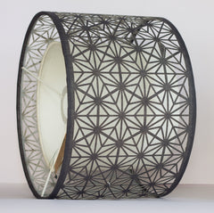 2 Tier Table Lamp with geometric cutwork on Fabric and SS Base