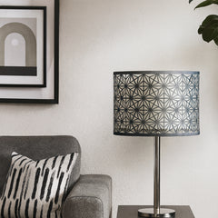 2 Tier Table Lamp with geometric cutwork on Fabric and SS Base