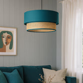 Dual Tier Rattan & Fabric Ceiling Lamp with Suspension Arrangement
