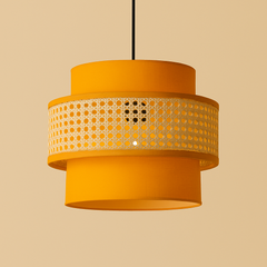 Mustard Yellow- Rattan Pendant Lamp with Suspension