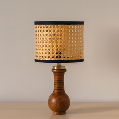 Premium Boho Style Table Lamp with Teak Wood base and Rattan Shade