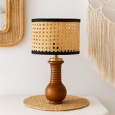 Premium Boho Style Table Lamp with Teak Wood base and Rattan Shade
