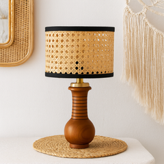 Premium Boho Style Table Lamp with Teak Wood base and Rattan Shade