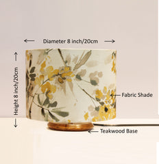 Premium Table Lamp with Teak wood Base and Linen Floral Fabric