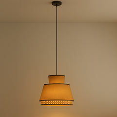 Boho Style - Statement Lampshade with Beige color Fabric and Rattan