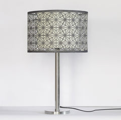 2 Tier Table Lamp with geometric cutwork on Fabric and SS Base