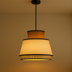 Boho Style - Statement Lampshade with dual color Fabric and Rattan