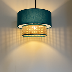 Natural Rattan and Fabric Lampshade with Suspension