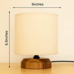 Table Lamp with Teak Wood Base and Pearl White Fabric