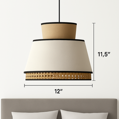 Boho Style - Statement Lampshade with dual color Fabric and Rattan