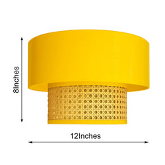 Rattan and Fabric Hanging Lamp with Suspension