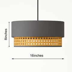Dual-Tier Rattan & Fabric Ceiling Lamp with Mounting Arrangement