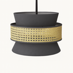 3 Tier Rattan & Fabric Ceiling Lamp with Mounting Arrangement