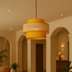 Mustard Yellow- Rattan Pendant Lamp with Suspension