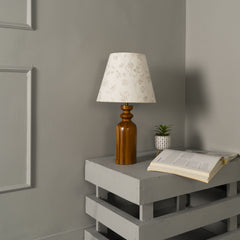 Premium Table Lamp with Teak wood Base and Pearl white Linen Fabric