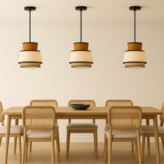 Boho Style - Statement Lampshade with dual color Fabric and Rattan