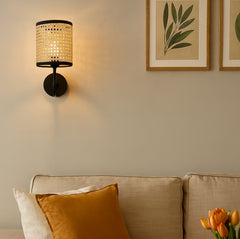 Handcrafted Rattan Shade and Metal Sconce - Wall Light