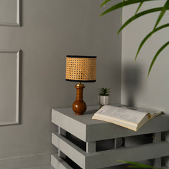 Premium Boho Style Table Lamp with Teak Wood base and Rattan Shade