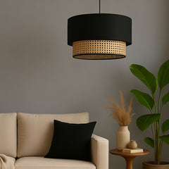 Dual-Tier Rattan & Fabric Ceiling Lamp with Mounting Arrangement- 16 inch Dia
