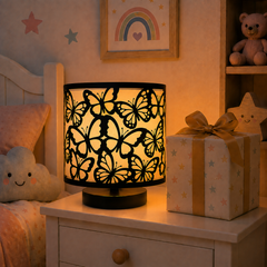 Innore-2-Tier Kids Table Lamp | Geometric Cutwork Fabric Shade |Grey-Pearl white Fabric | MS Base