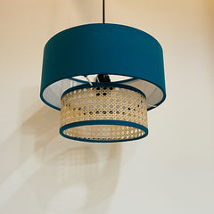 Natural Rattan and Fabric Lampshade with Suspension