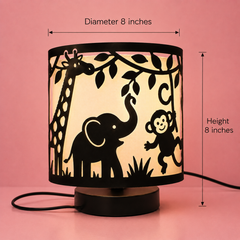 Innore-2-Tier Kids Table Lamp | Geometric Cutwork Fabric Shade |Grey-Pearl white Fabric| MS Base