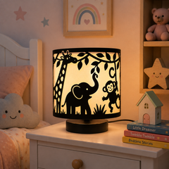 Innore-2-Tier Kids Table Lamp | Geometric Cutwork Fabric Shade |Grey-Pearl white Fabric| MS Base