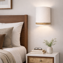 Rattan and Linen Half curve Wall Lamp - Holder and Wire