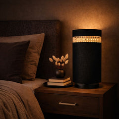 Coal Ember - Table Lamp with Fabric and Rattan with Black Base