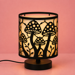Innore-2-Tier Kids Table Lamp | Geometric Cutwork Fabric Shade |Grey-Pearl white Fabric | MS Base