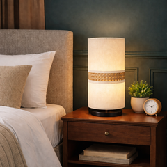 Boho Chic Table Lamp with Powdercoated Metal Base