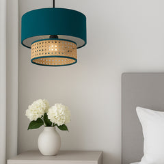 Natural Rattan and Fabric Lampshade with Suspension