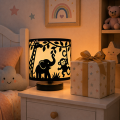 Innore-2-Tier Kids Table Lamp | Geometric Cutwork Fabric Shade |Grey-Pearl white Fabric| MS Base